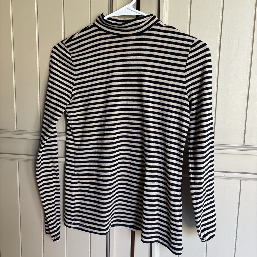 Charter Club Black and Beige Striped Turtle Neck